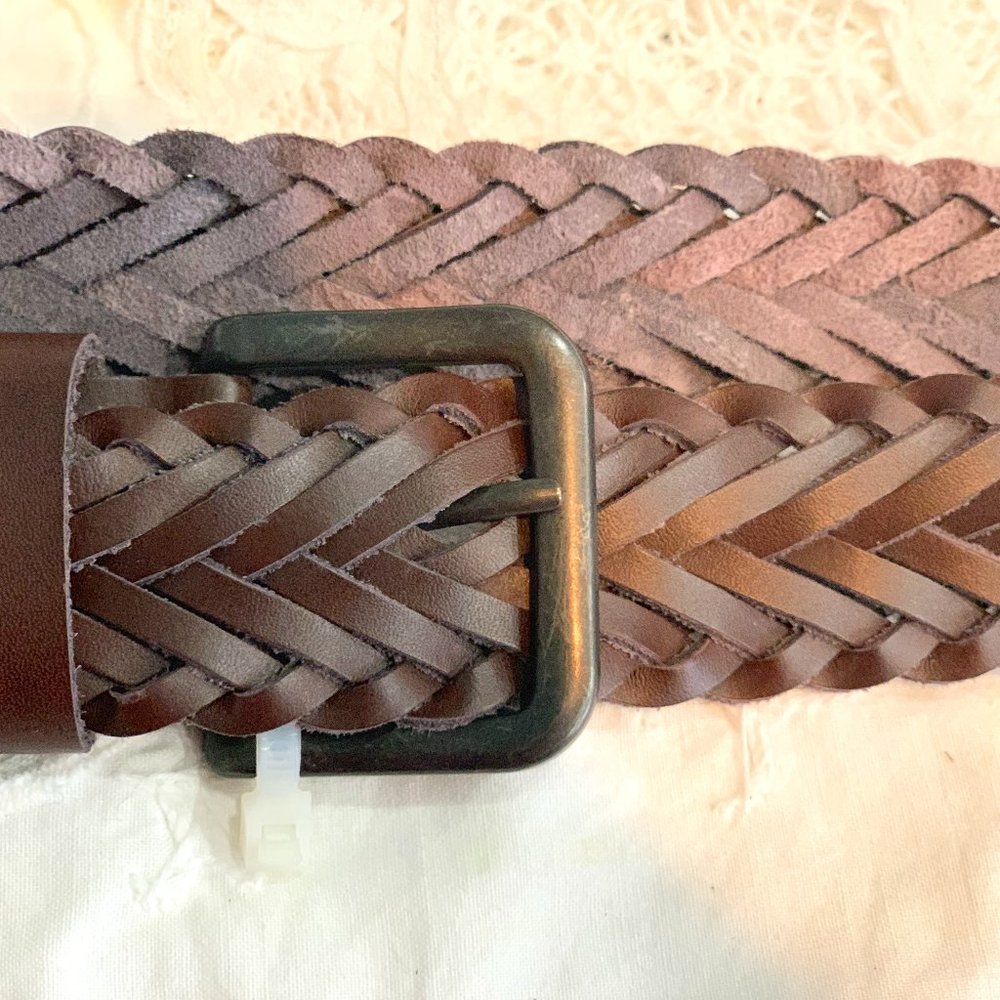 Aeropostale 2 1/2" Brown Leather Woven Belt Medium